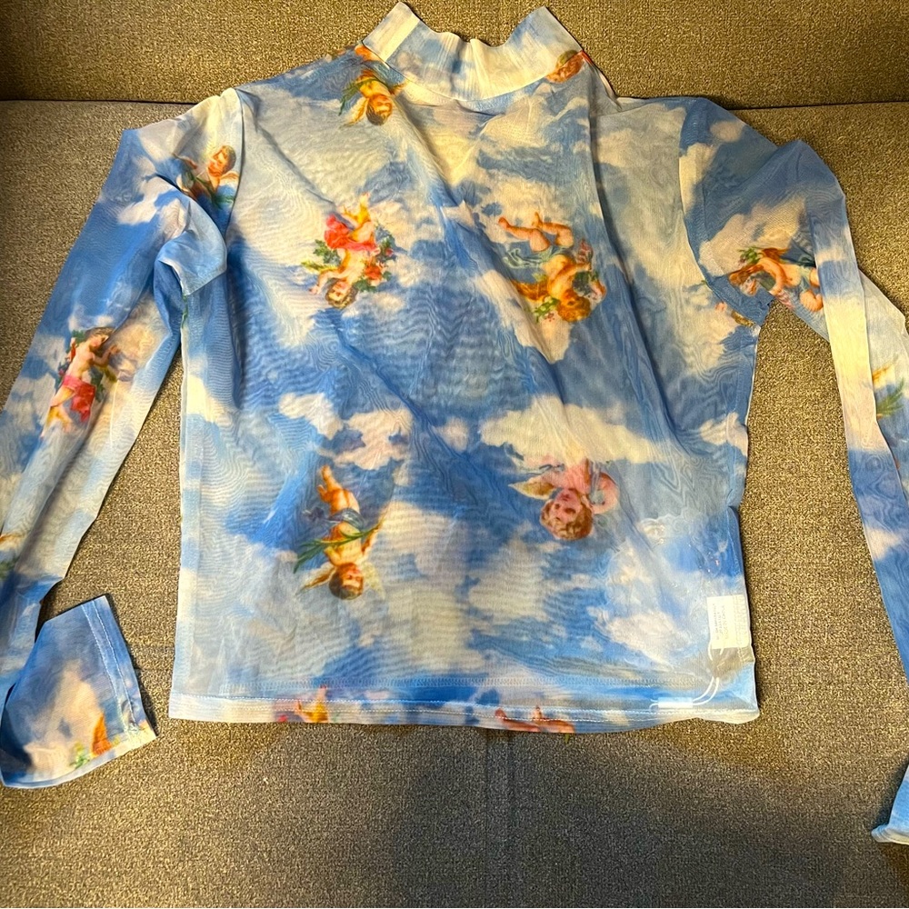 CUTE Sheer printed cropped top Size L